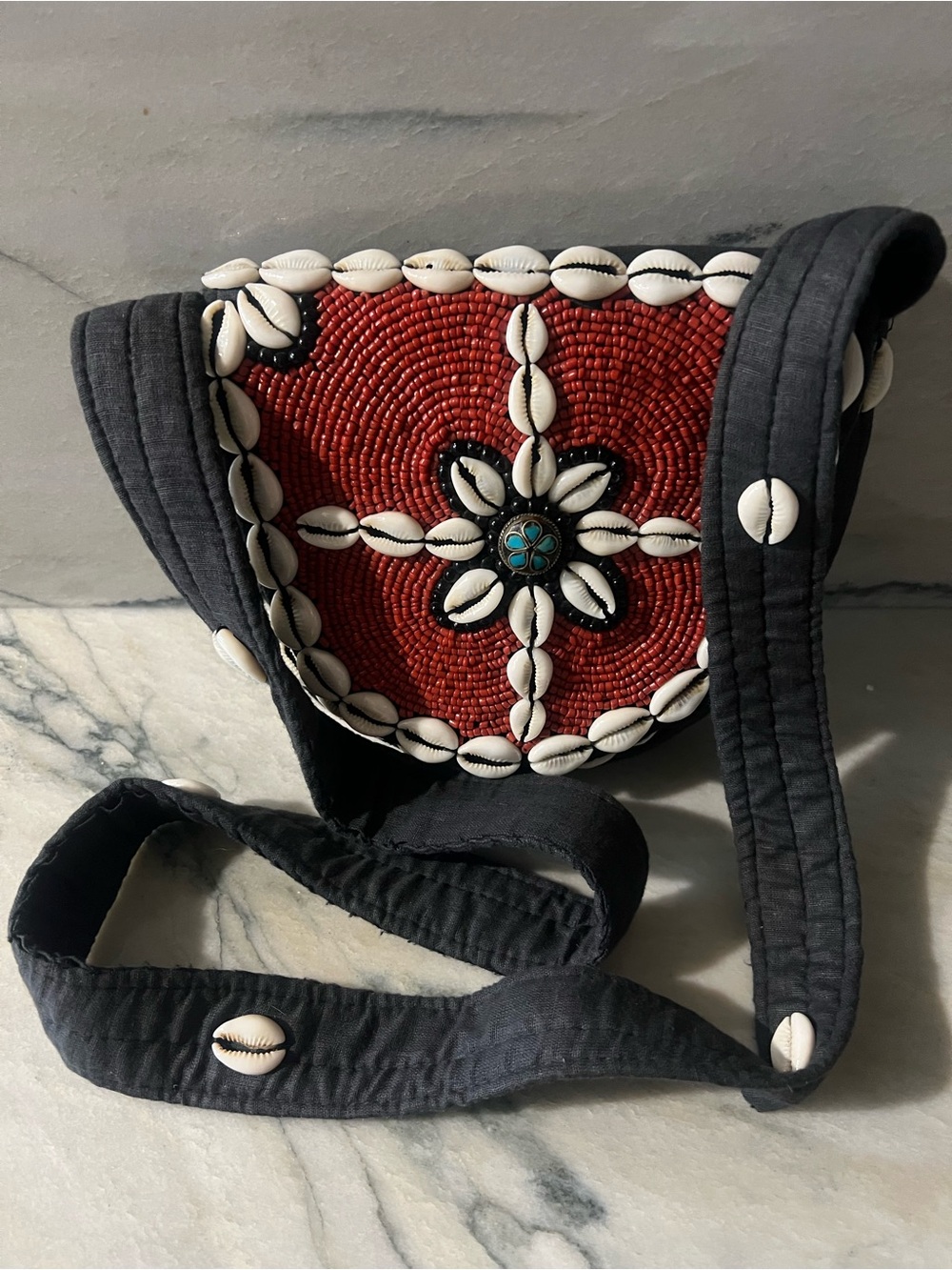 Boho Beaded & Shell Crossbody Bag